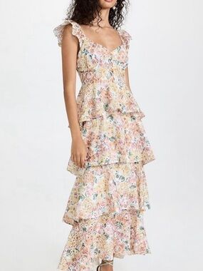 En Saison Pastel Floral Tiered Ruffle Maxi Dress
